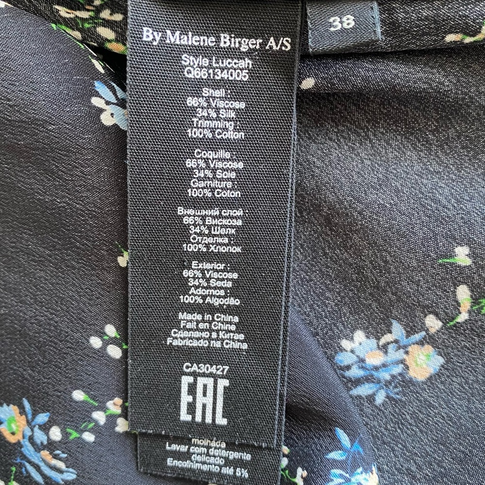 Malene Birger Luccah Floral Print Silk Blend Blouse Tunic Size Medium - Picture 12 of 13
